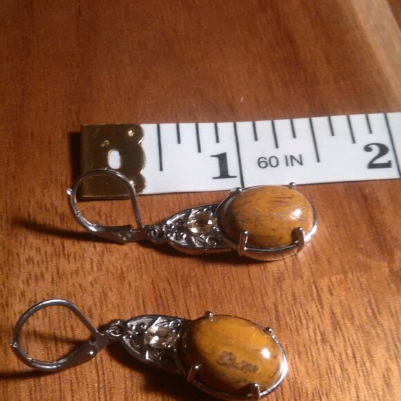 Script Stone and Brazilian Citrine Stainless Steel Lever Back Earrings - Picture 10 of 11